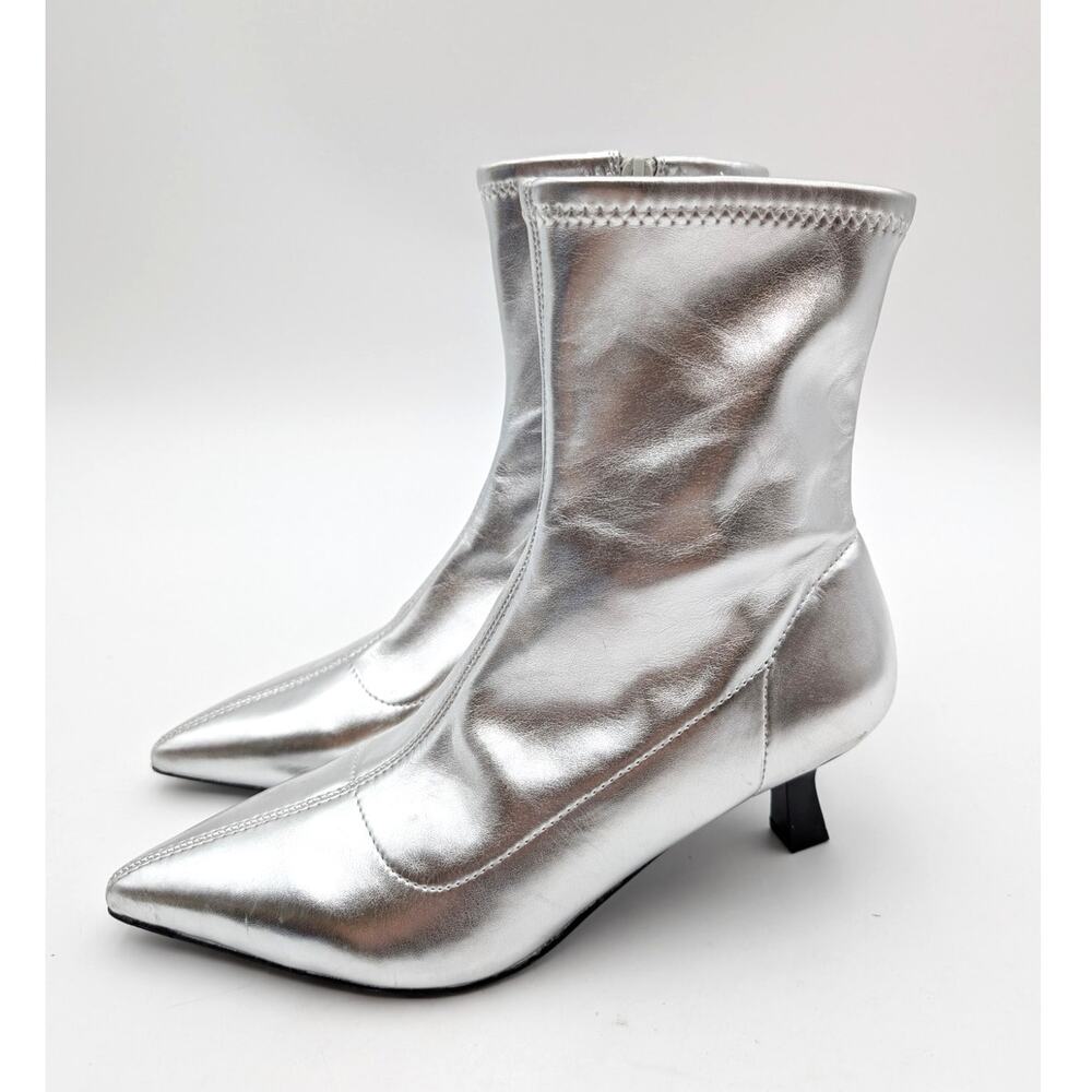 Abound Erinn Pointed Toe Heel Boot Women's Silver Metallic Size US6M EU36.5